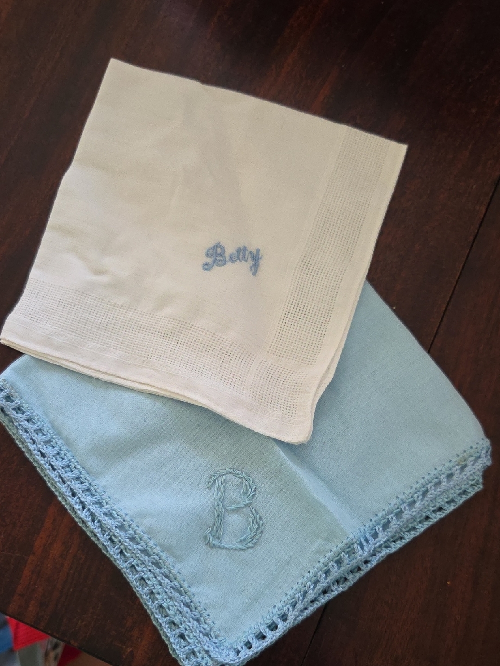 Embroidered Monogram Handkerchiefs - White & Light Blue